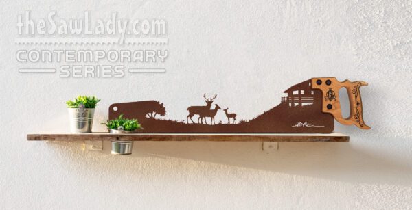 Deer Family at the Cabin - Metal Saw Wall Art Gift for Nature Lovers, Rustic - Image 2