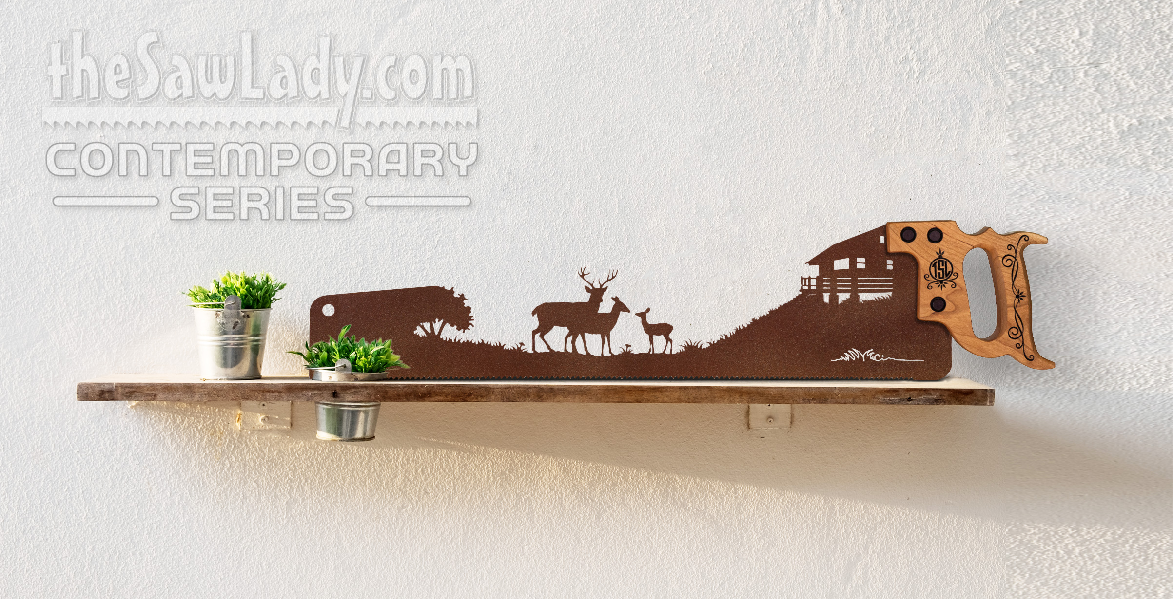 Deer Family at the Cabin - Metal Saw Wall Art Gift for Nature Lovers, Rustic - Image 2