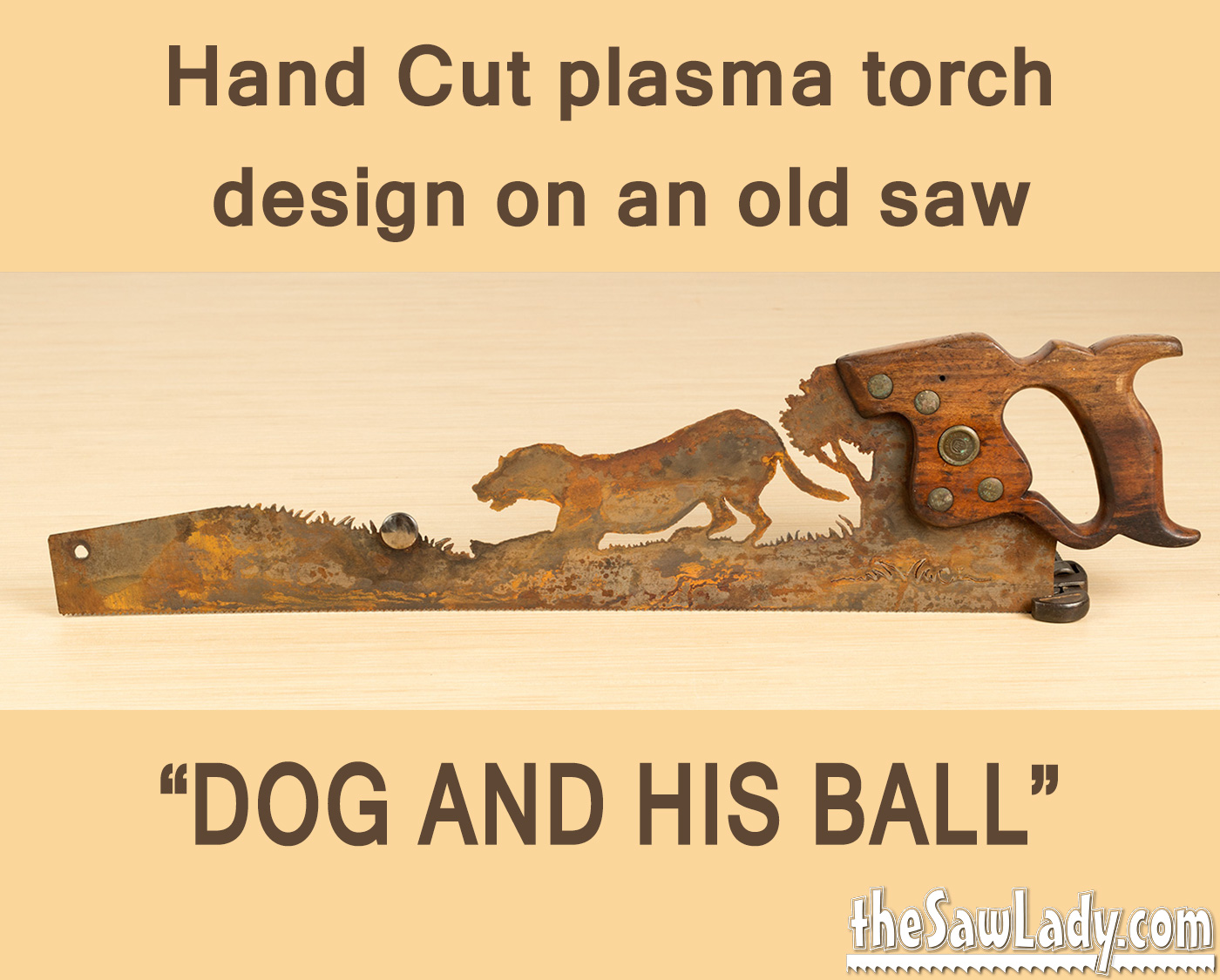 dog and ball metal saw art