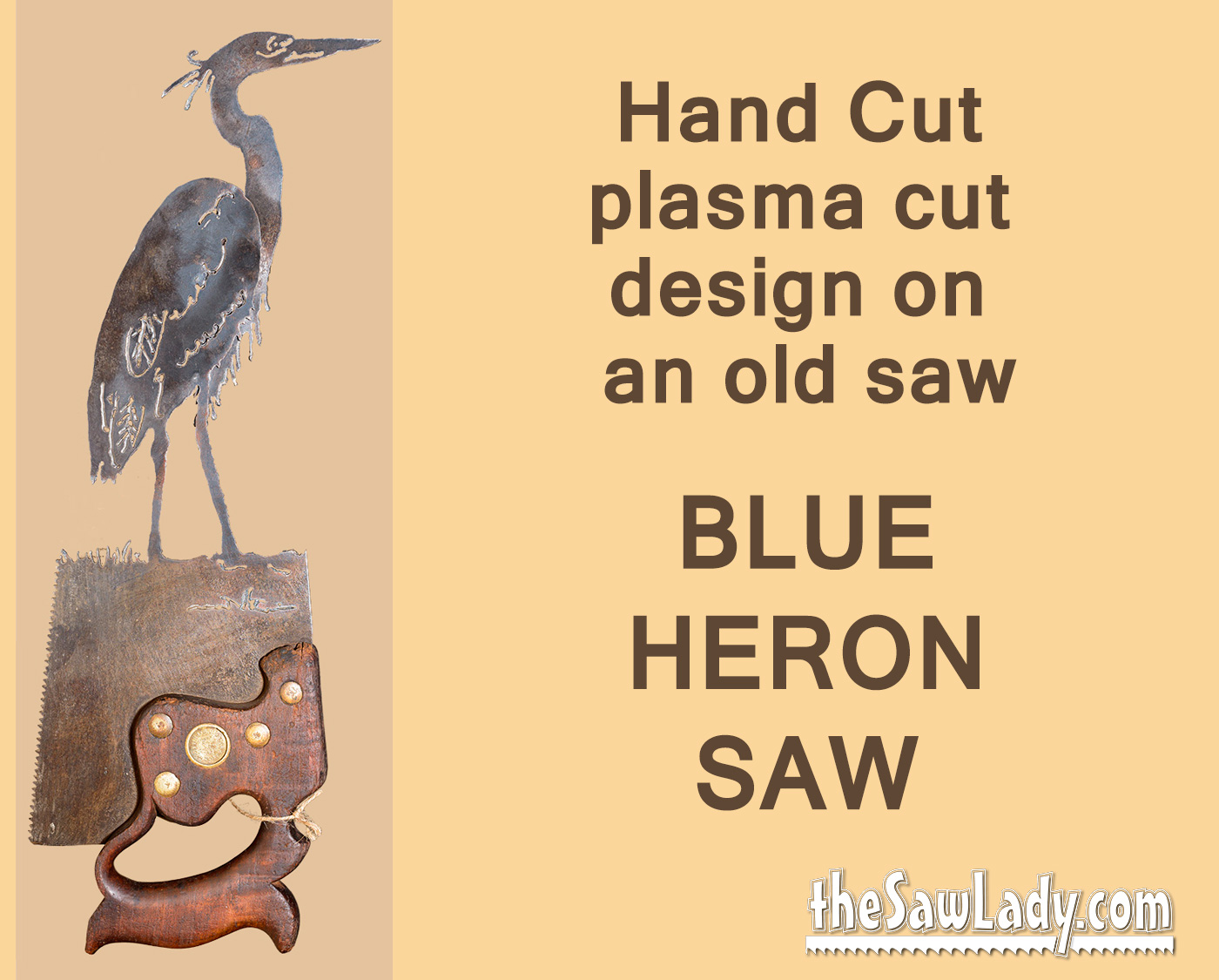Blue Heron Bird- Hand Cut Plasma Metal Art Hand Saw- Rustic Wall Decor, -  The Saw Lady®
