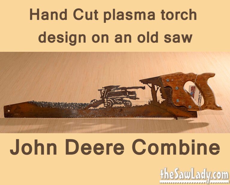John Deere Combine- Hand Cut Plasma Metal Art Hand Saw- Rustic Wall Decor, Recycled Art Repurposed- Made To Order John Deere Combine Metal Art On Saw