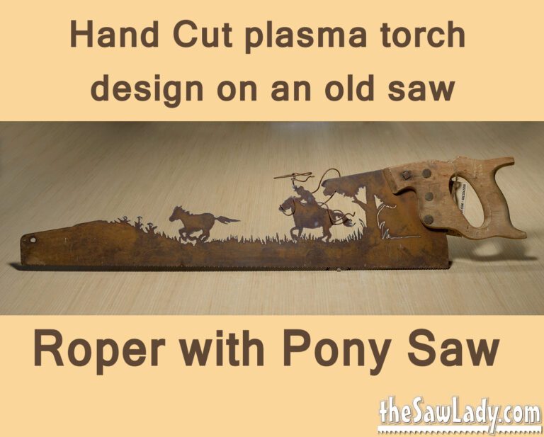 Metal Art Cowboy Roping Pony Saw
