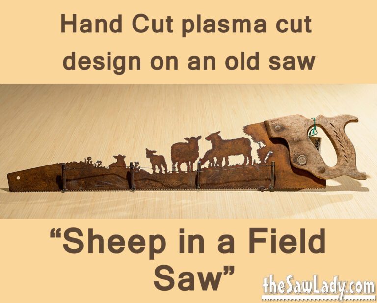 Sheep Behind a Fence- Hand Cut Plasma Metal Art Hand Saw- Rustic Wall Decor, Recycled Art Repurposed- Made To Order Metal Art Sheep Herd Plasma Cut Saw