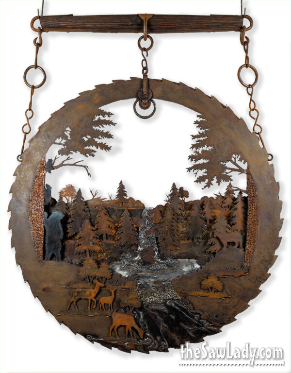Forest Scene on Saw Blade Metal Art by Cindy Chinn
