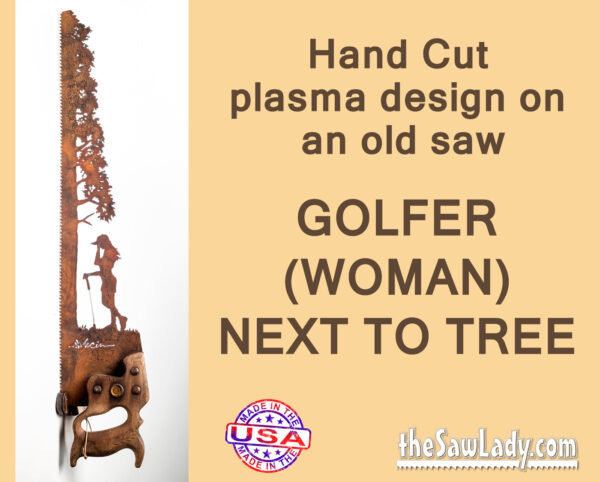 metal art woman golfer saw gift