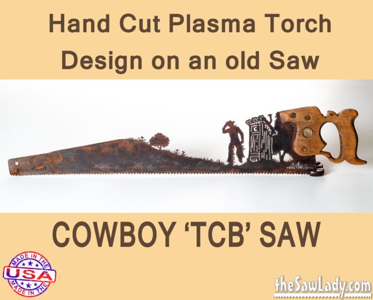 Metal Art Cowboy Leaving Outhouse Saw