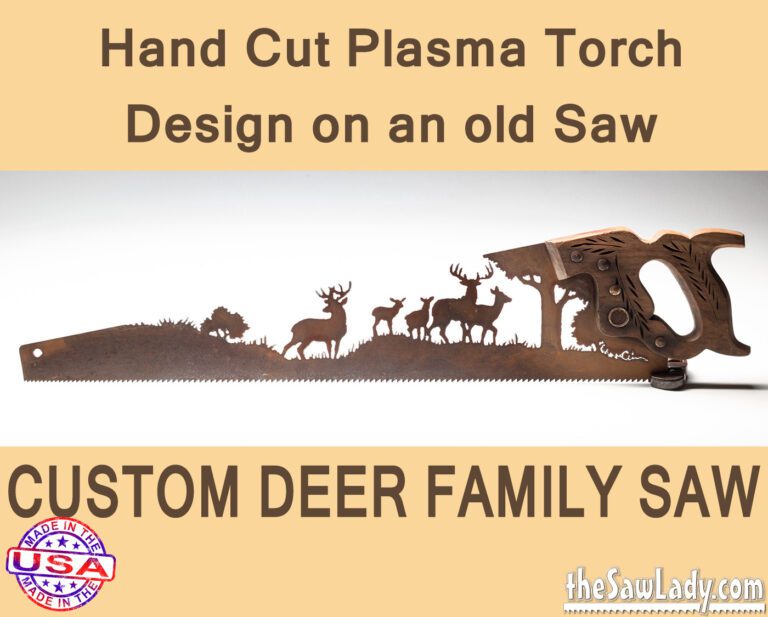 Custom Deer Family- Hand Cut Plasma Metal Art Hand Saw- Rustic Wall Decor, Recycled Art Repurposed- Made To Order Metal Art Herd Of Deer Saw