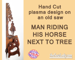 Metal art cowboy riding horse saw gift