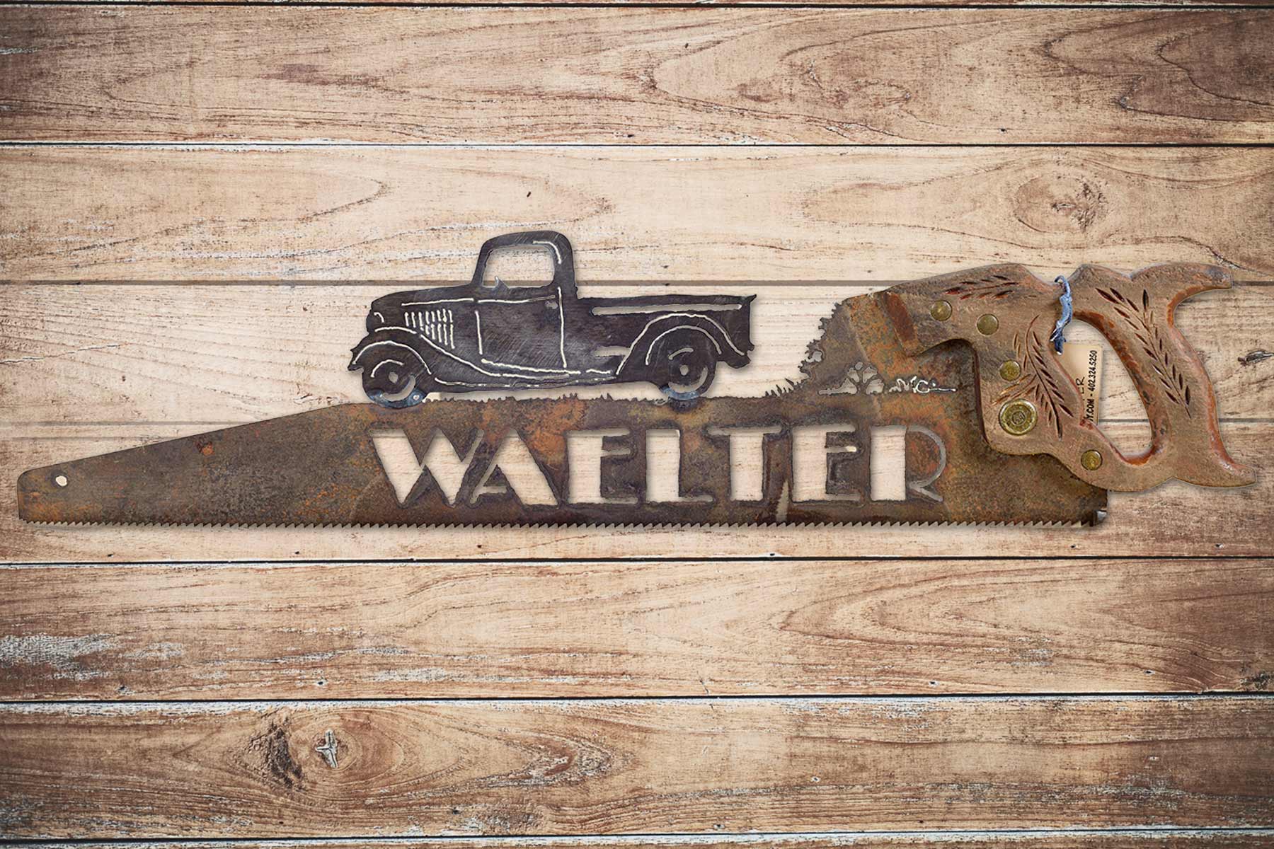 Vintage Custom Car Hand-Cut Saw Wall Art – Rustic Automotive Decor - Image 3