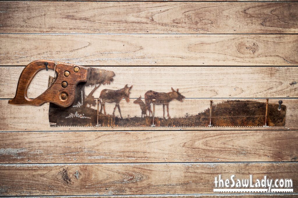 Donkeys Behind a Fence Hand Cut Plasma Metal Art Hand Saw Rustic Wall