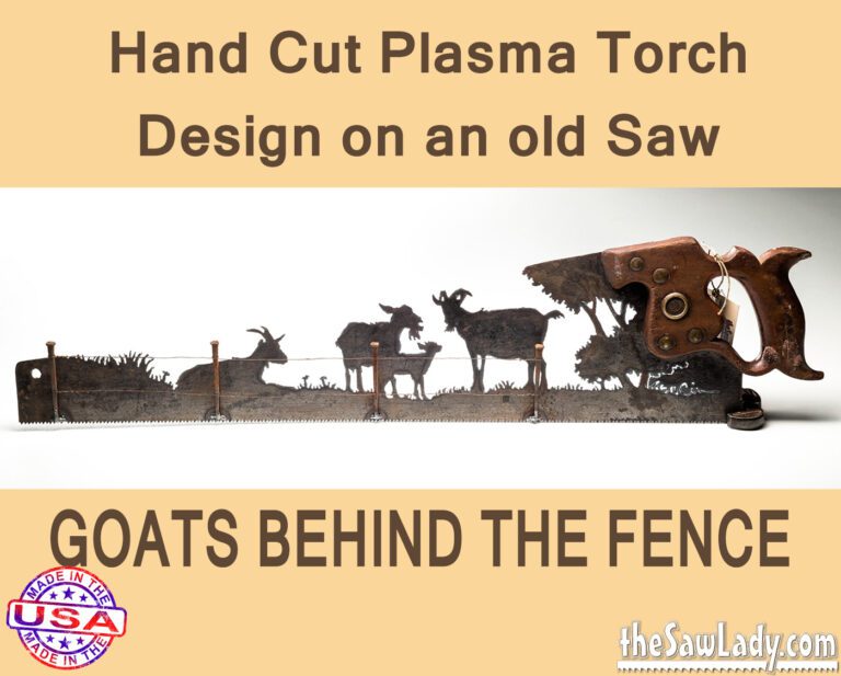 Metal Artwork Goats Behind Fence Saw
