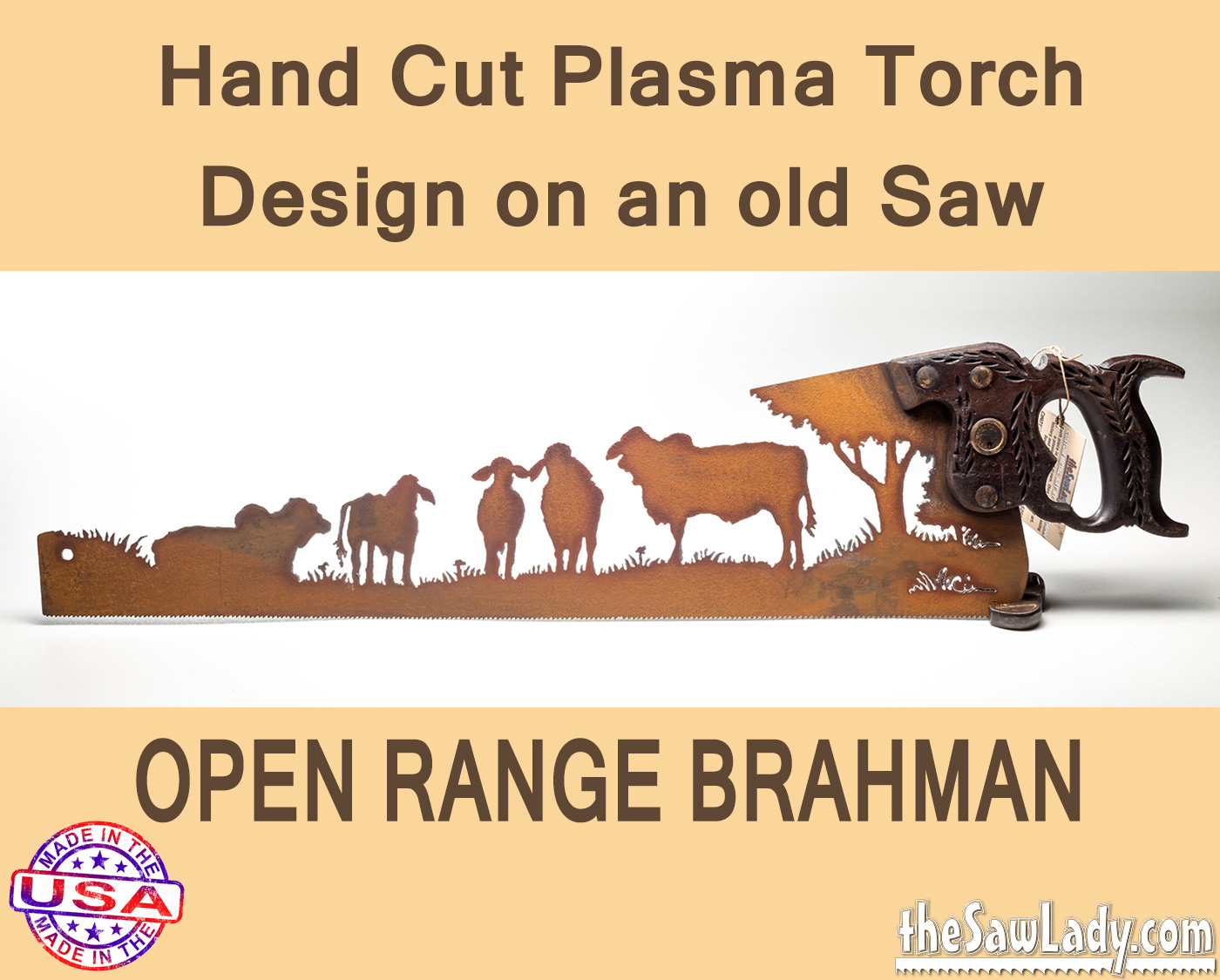 open-range-brahman metal saw art