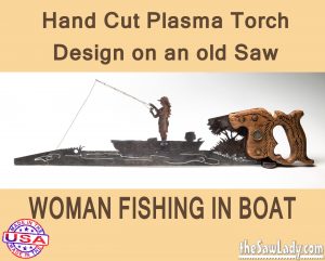 1-woman-fishing-in-boat metal art saw gift