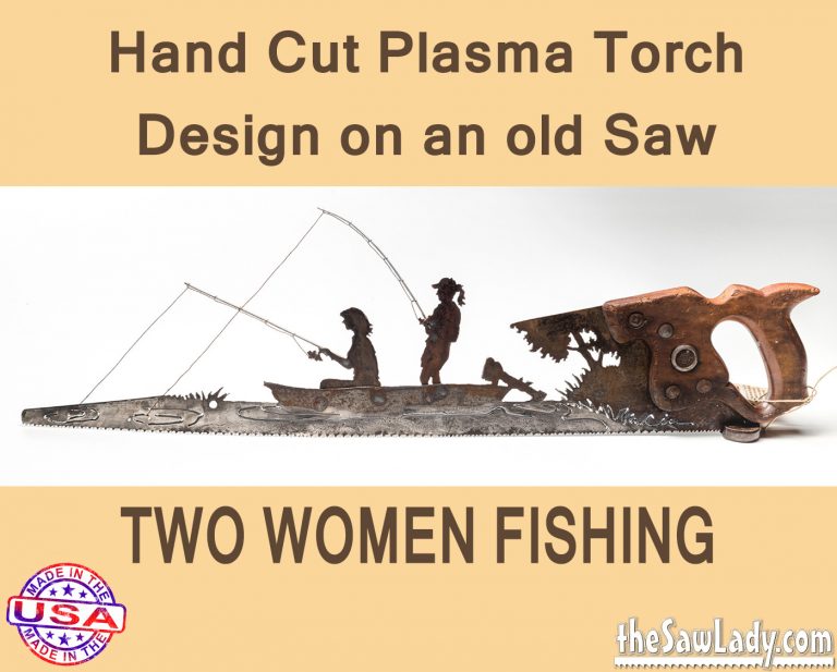 2 Women Fishing In Boat Metal Art Saw Gift