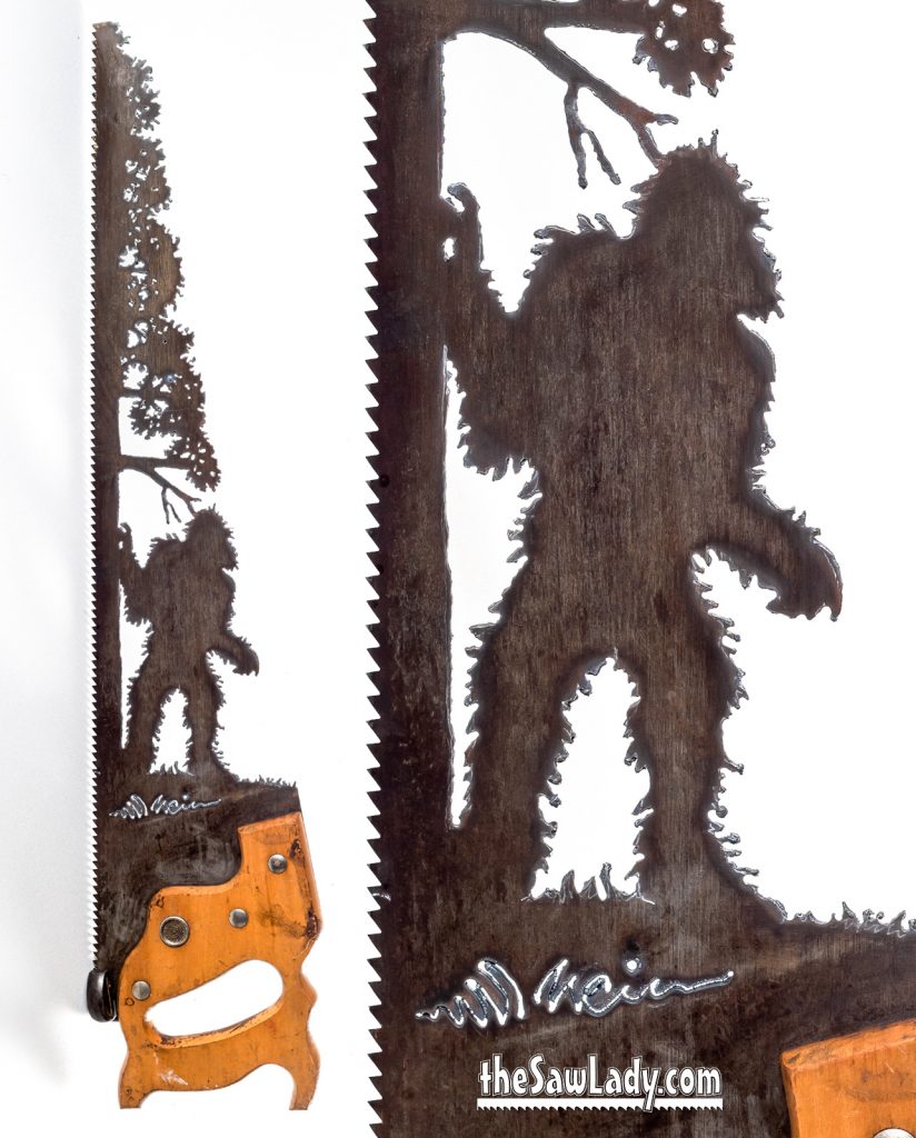Bigfoot / Sasquatch Hand Cut Plasma Metal Art Hand Saw Rustic Wall