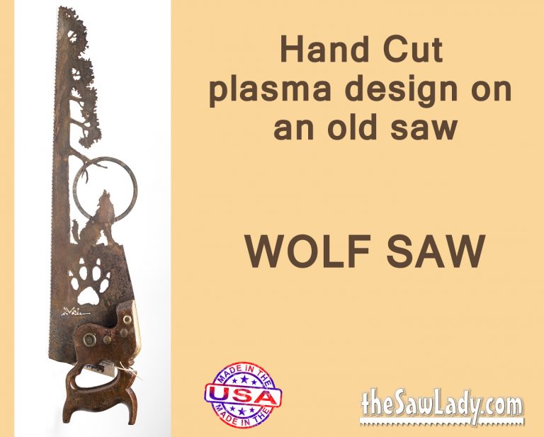 Wolf Howling with Paw Print Hand Cut Plasma Metal Art Hand Saw- Rustic Wall Decor, Recycled Art Repurposed- Made To Order Wolf Paw Saw Metal Art Gift