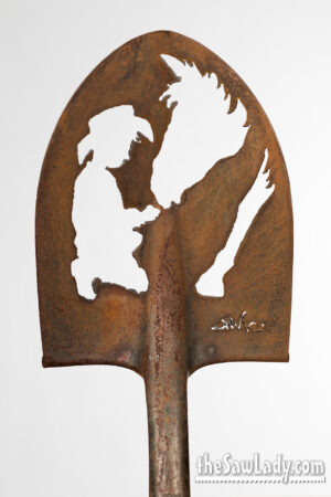 Boy and horse western themed metal art shovel