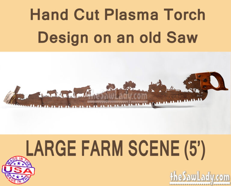 Metal Art On Saw Farm Scene