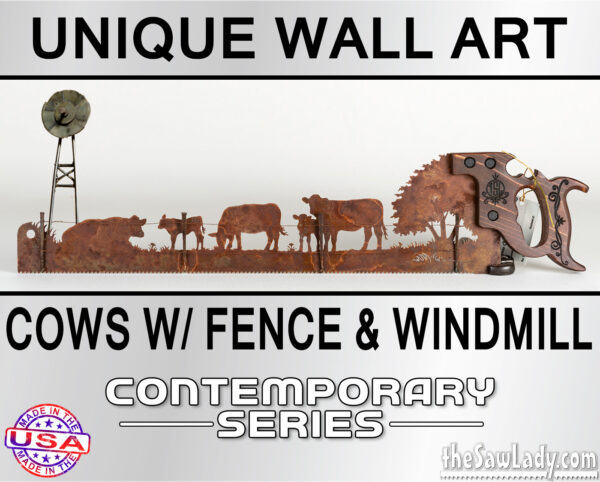 cows-with-fence-windmill metal art