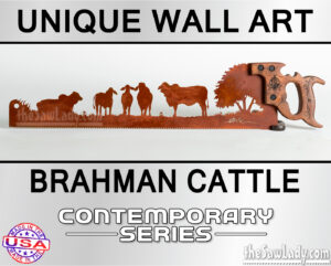 BRAHMAN-CATTLE metal wall art rustic saw
