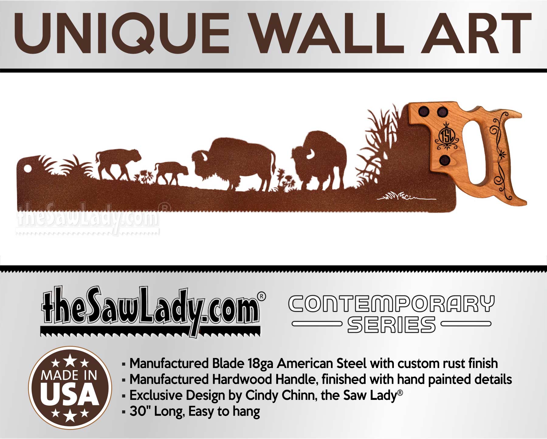 Bison-single-layer-metal-wall-saw-art_gift decor rustic