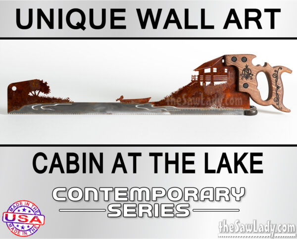 CABIN-AT-THE-LAKE metal art saw rustic