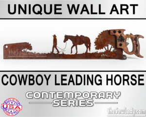 COWBOY-LEADING-HIS-HORSE western art metal saw