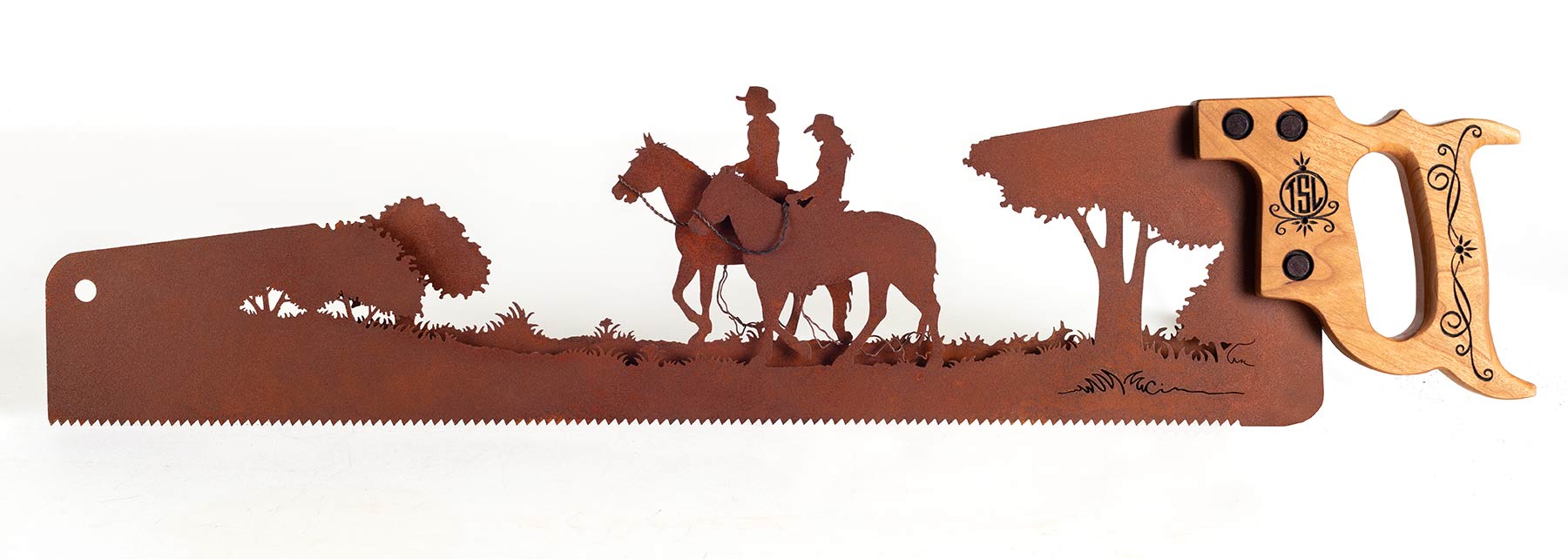 Cowboy-cowgirl-riding-horses metal wall art gift