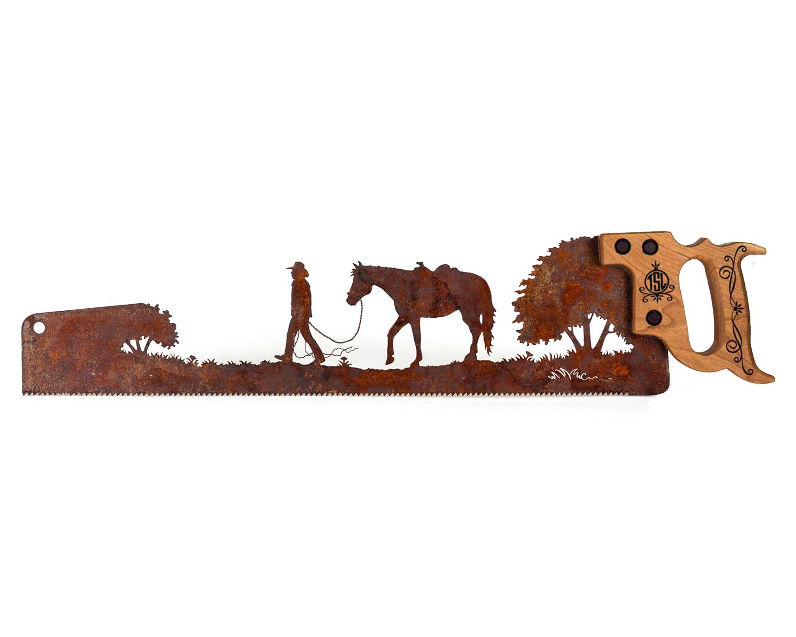 Cowboy Leading his Horse – Metal Saw Wall Art Gift for Western Art Lovers