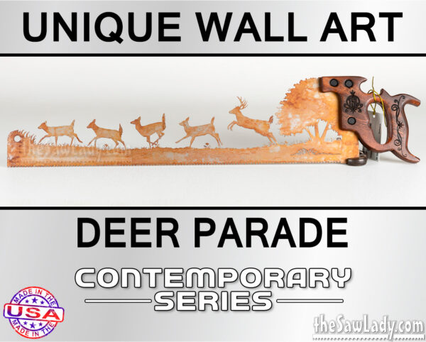Deer running metal wall art saw rustic