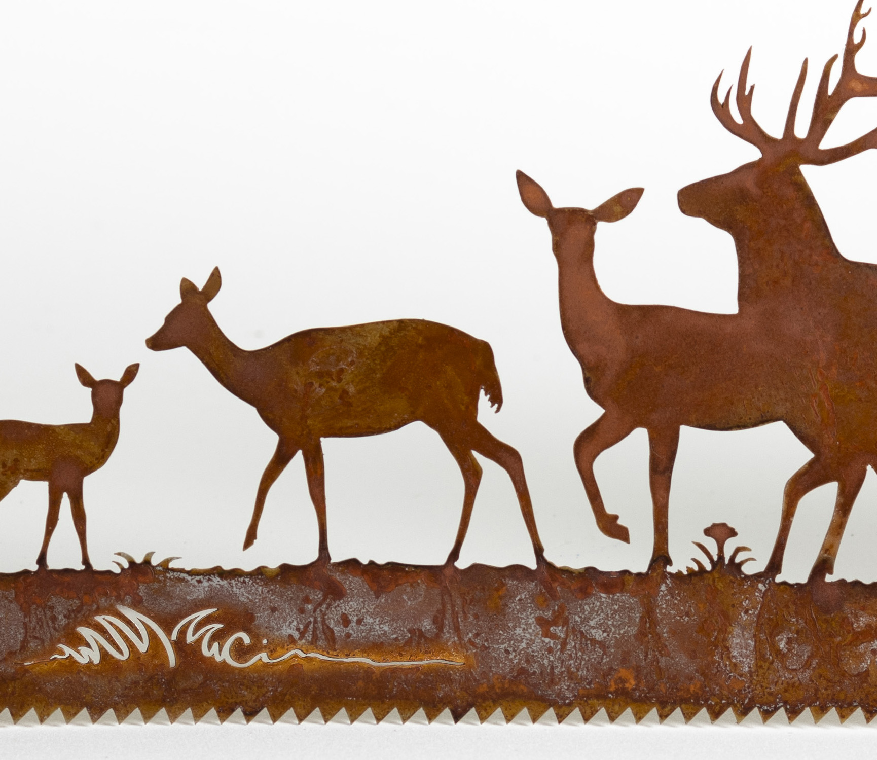 Deer-in-the-forest metal wall saw art