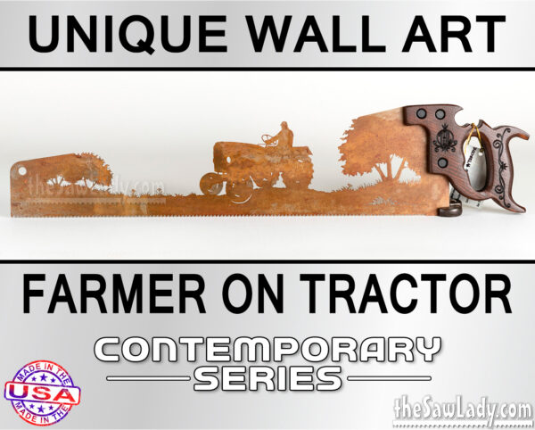 FARMER-ON-TRACTOR metal wasll art saw