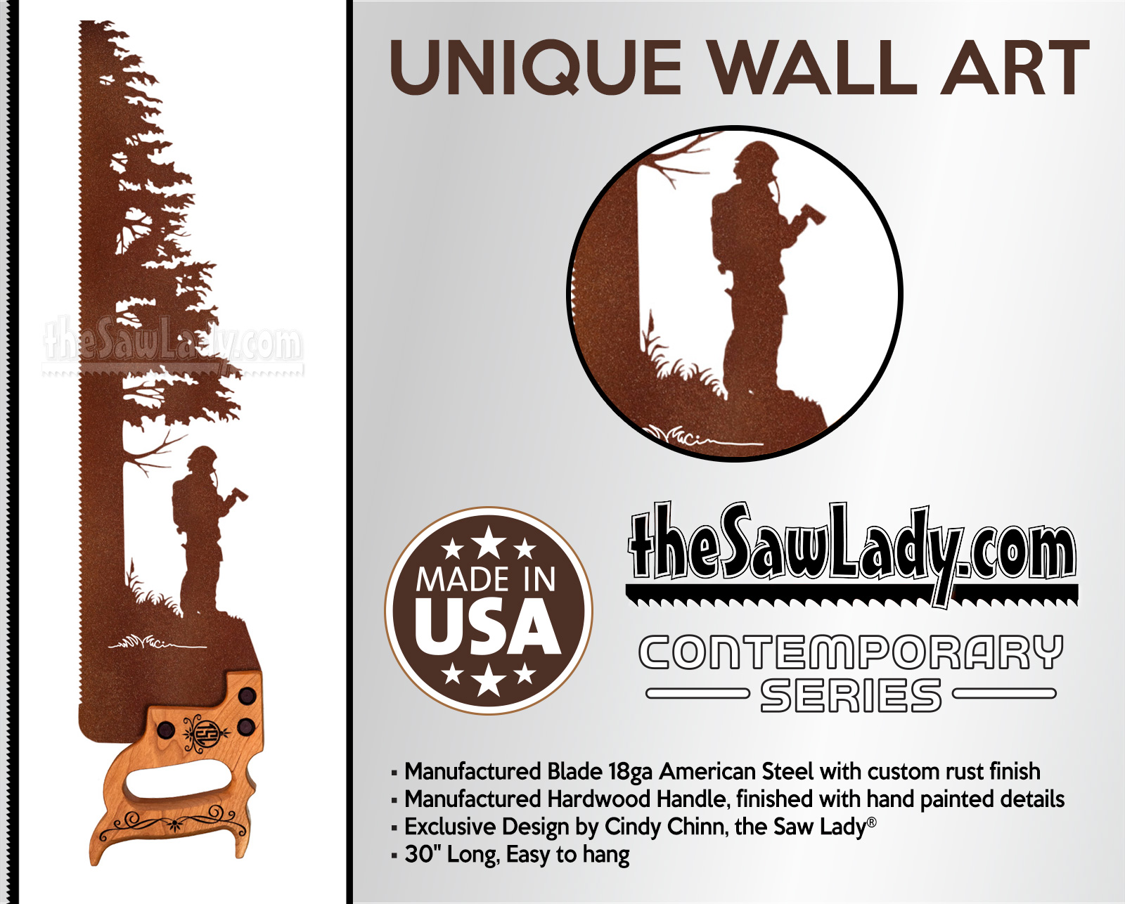 Firefighter Next to a Tree Metal Saw Wall Art – Rustic Hero Decor Gift - Image 2