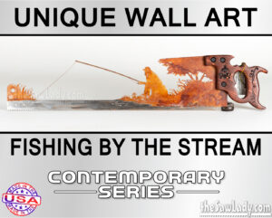 FISHING-BY-THE-STREAM metal wall art saw