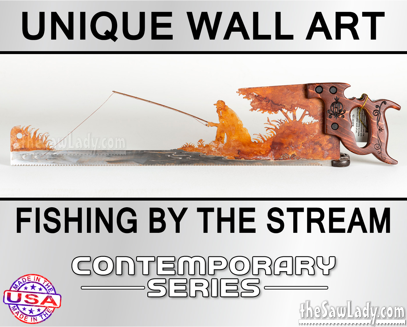 Fisherman by the Stream- Metal Saw Wall Art Gift for Fishermen - The Saw  Lady®
