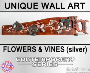 FLOWERS-AND-VINES-SILVER metal wall art saw