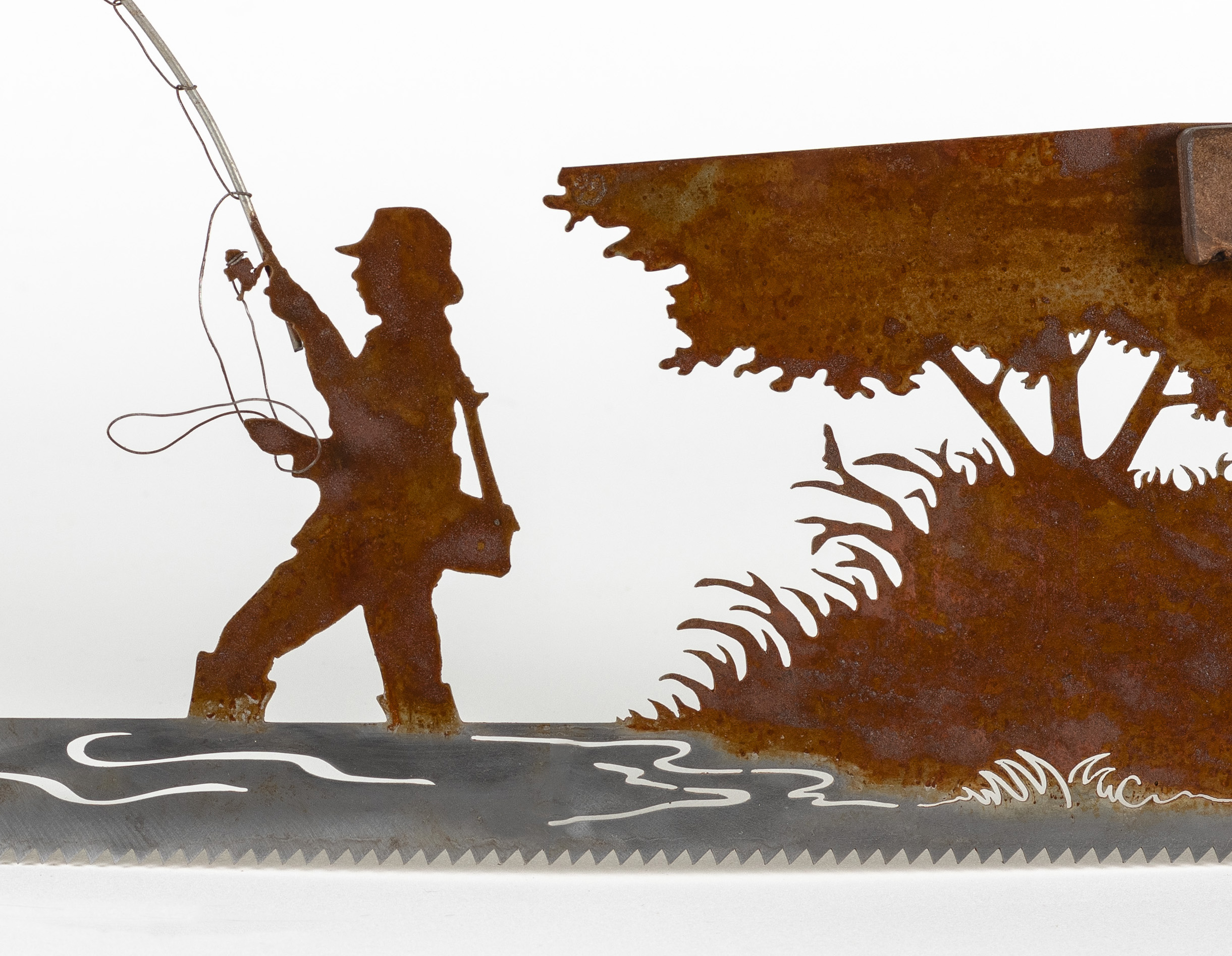 Fisherman-with-line-in-water_ metal saw Art