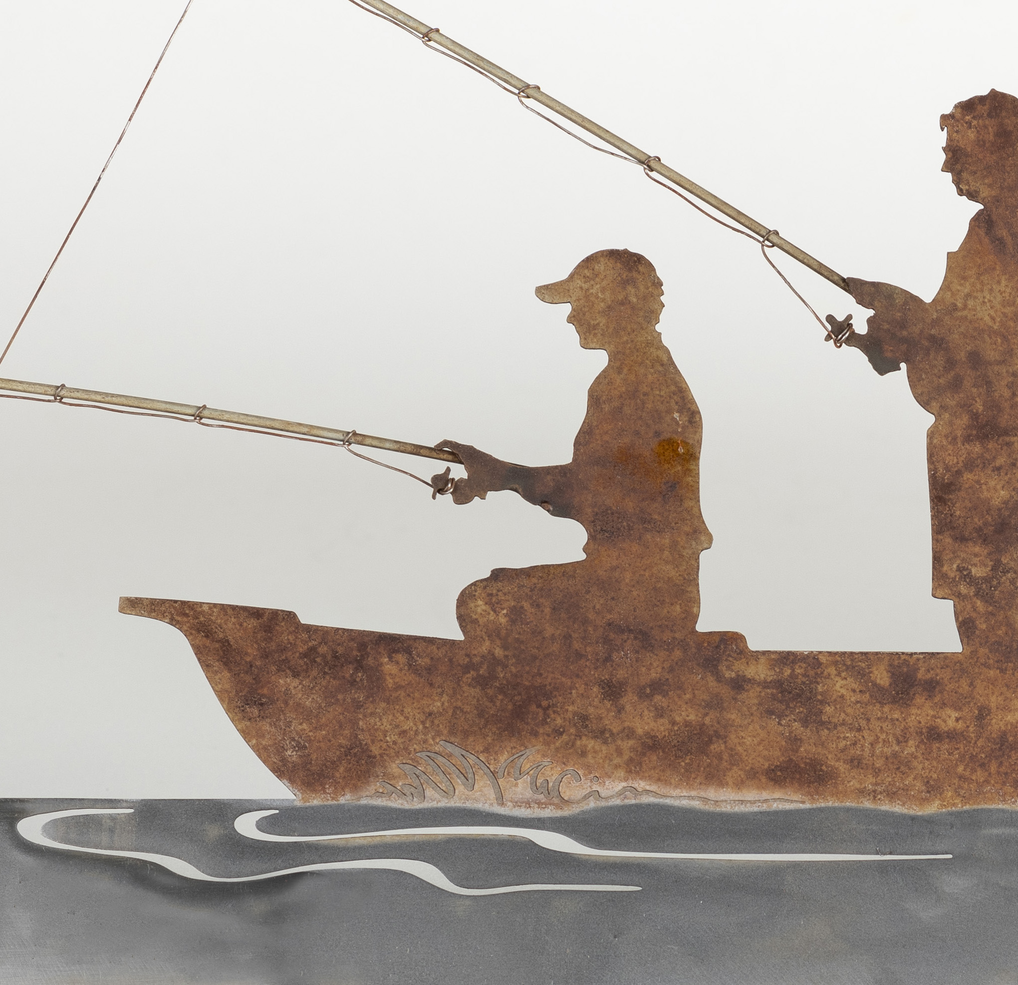 Two Men in Fishing Boat - Metal Saw Wall Art Gift for Fishermen