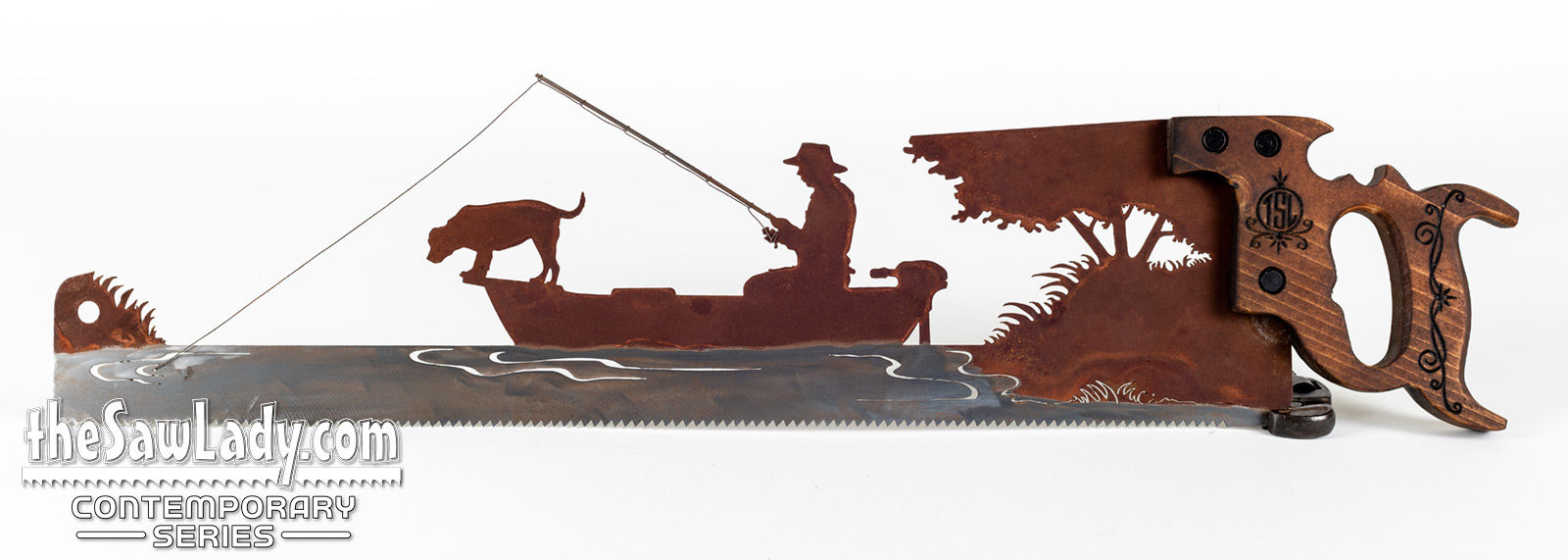 Man and Dog in Fishing Boat - Metal Saw Wall Art Gift for Fishermen - The  Saw Lady®
