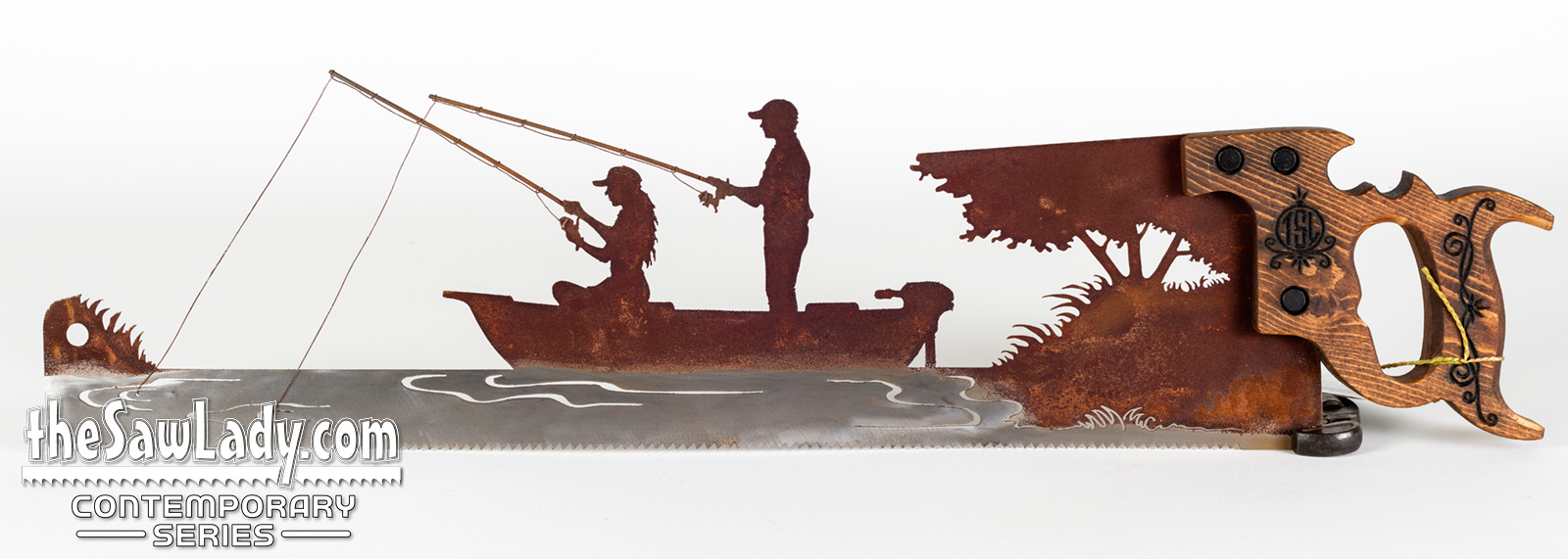man-woman-fishing-boat-metal-wall-saw-art