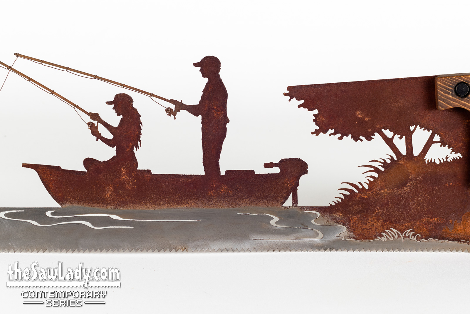 Man and Woman in Fishing Boat - Metal Saw Wall Art Gift for