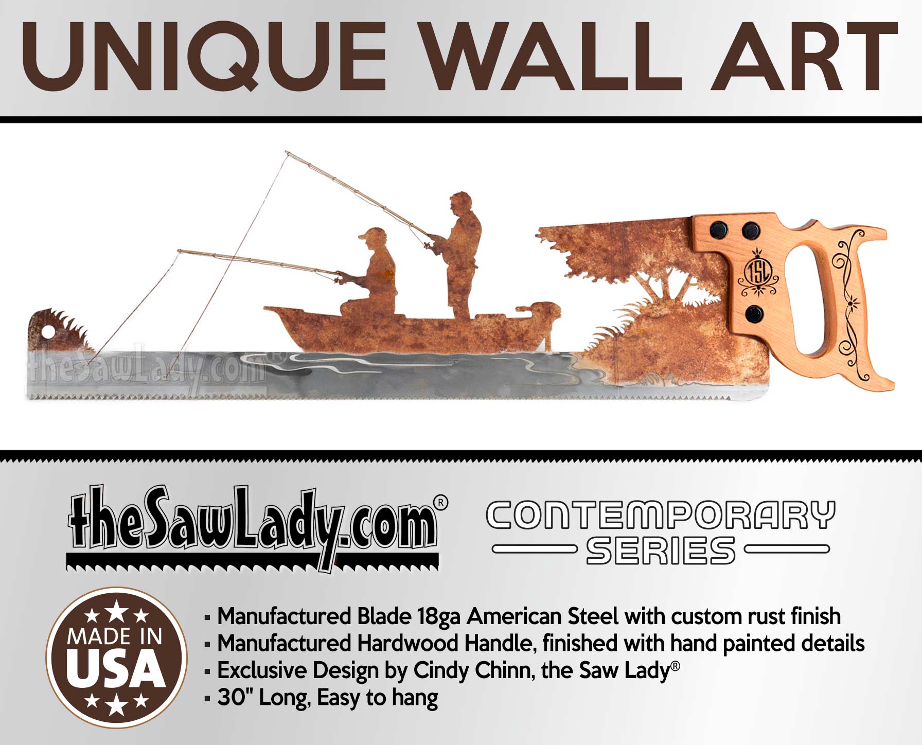 Fishing-boat-with-two-men-metal-saw-art-rustic-decor