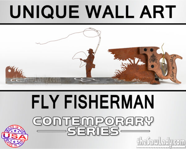 Fly-Fisherman metal wall art saw