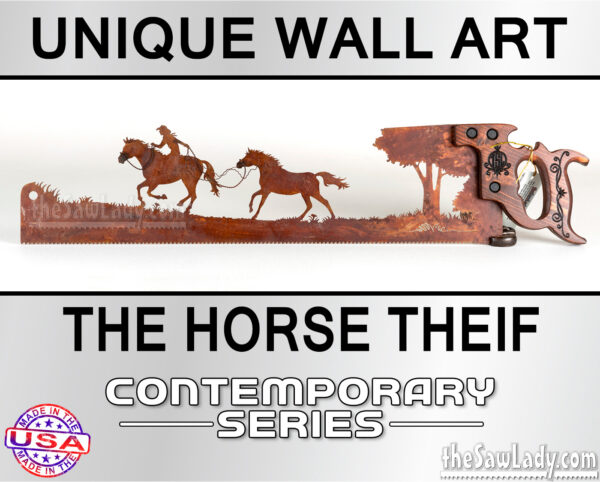 HORSE-THIEF western metal wall art saw
