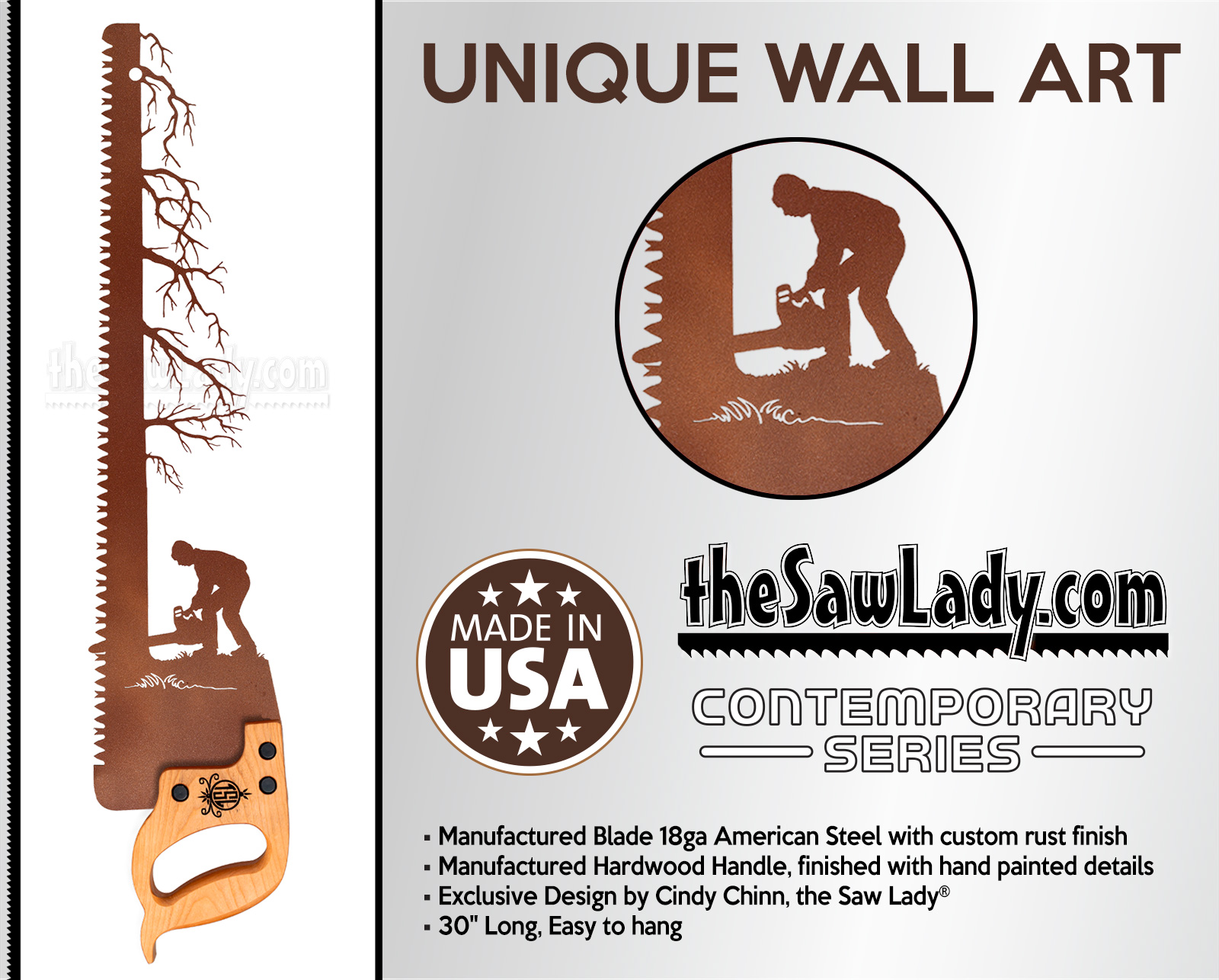 Lumberjack cutting down a Tree - Metal Saw Wall Art Gift for Loggers-V2 - Image 3