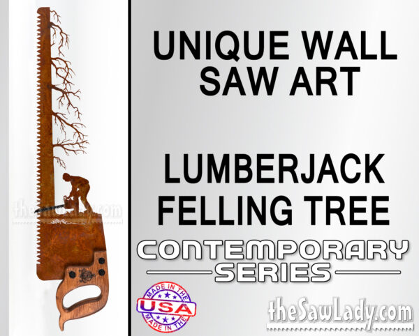 LUMBERJACK-CUTTING-TREE metal wall art saw