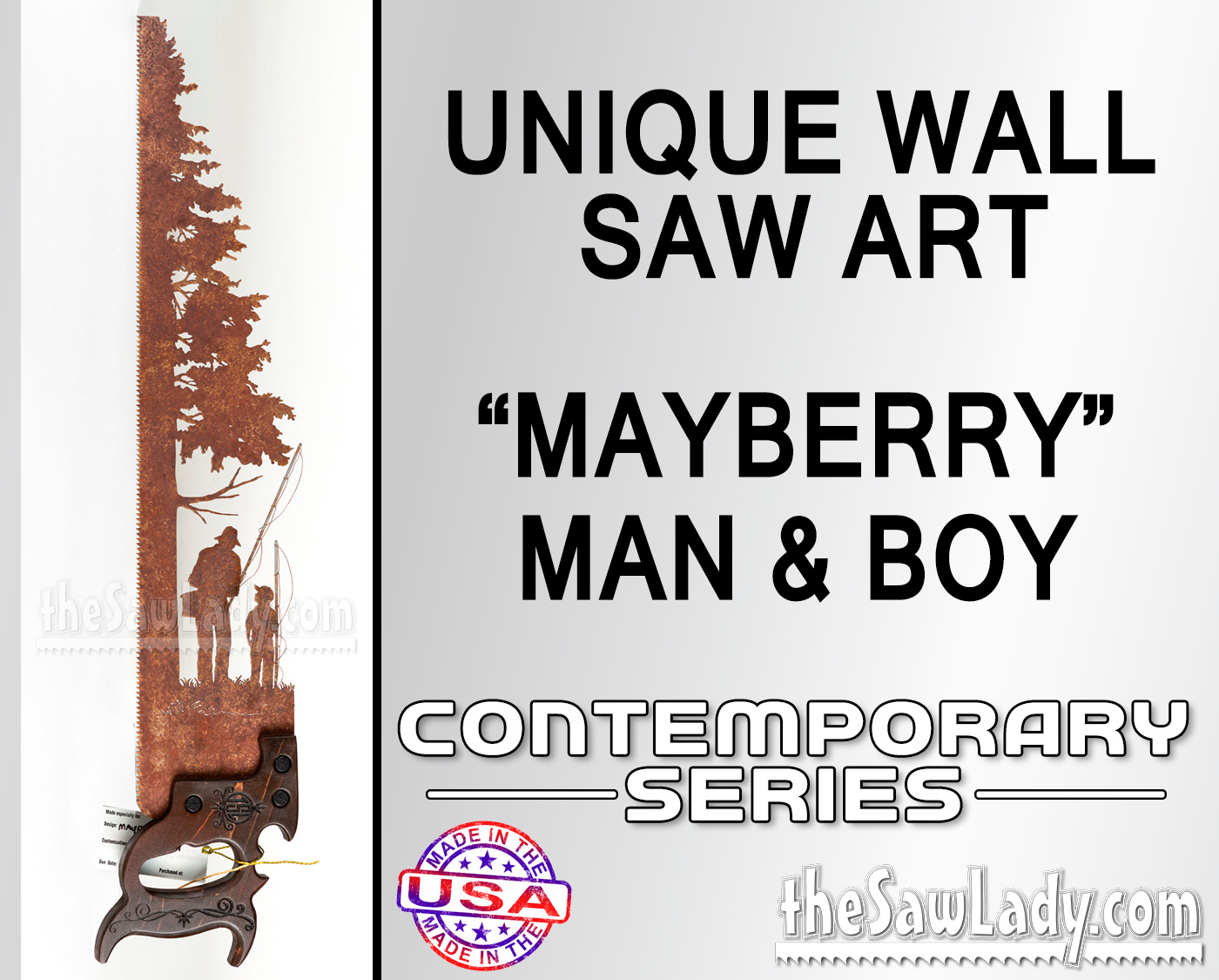Mayberry Saw with Father and Son - Metal Saw Wall Art Gift for - The Saw  Lady®