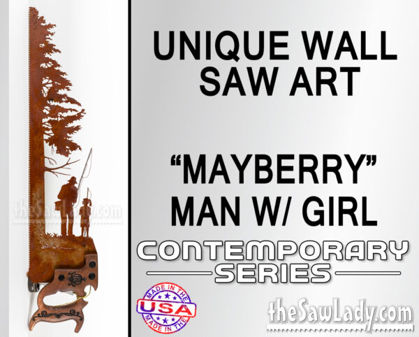 MAYBERRY-MAN-GIRL fishing metal wall saw art