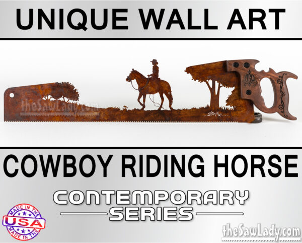 Man-riding-horse metal wall art saw