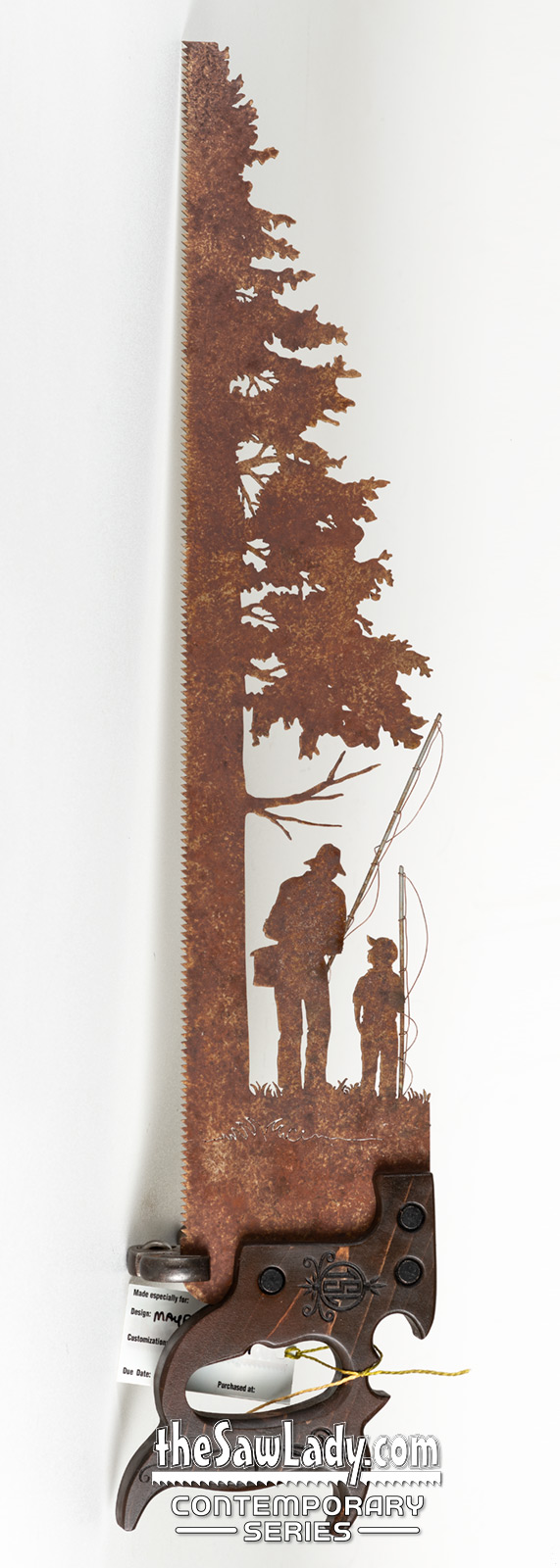 Father and Son in Fishing Boat - Metal Saw Wall Art Gift for